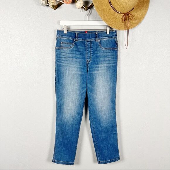 Spanx Straight Leg Ankle Pull-On Jeans in Vintage Indigo Medium Wash Size Large - Picture 3 of 9
